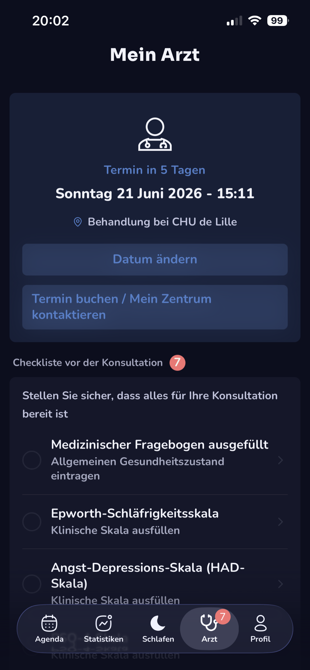 Bildschirm zur Terminvorbereitung in der App
