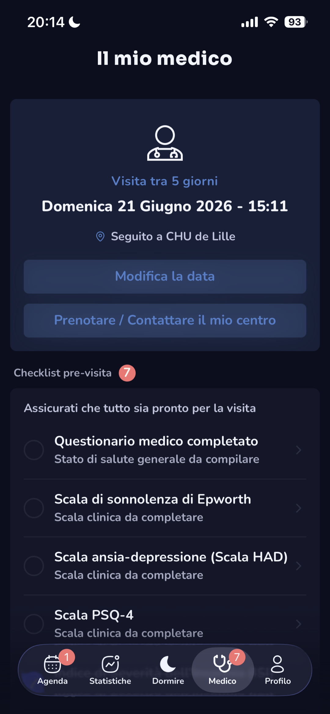 Schermata di preparazione dell'appuntamento nell'applicazione