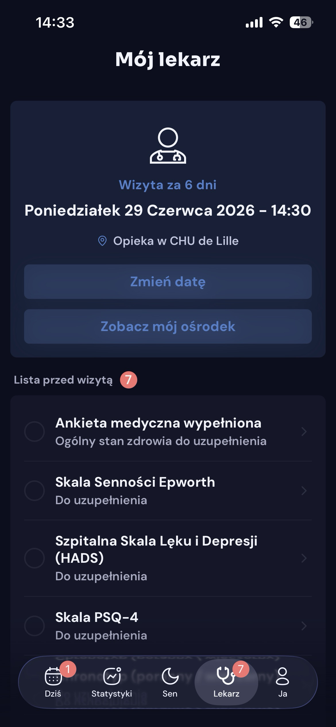 Ekran przygotowania do wizyty lekarskiej