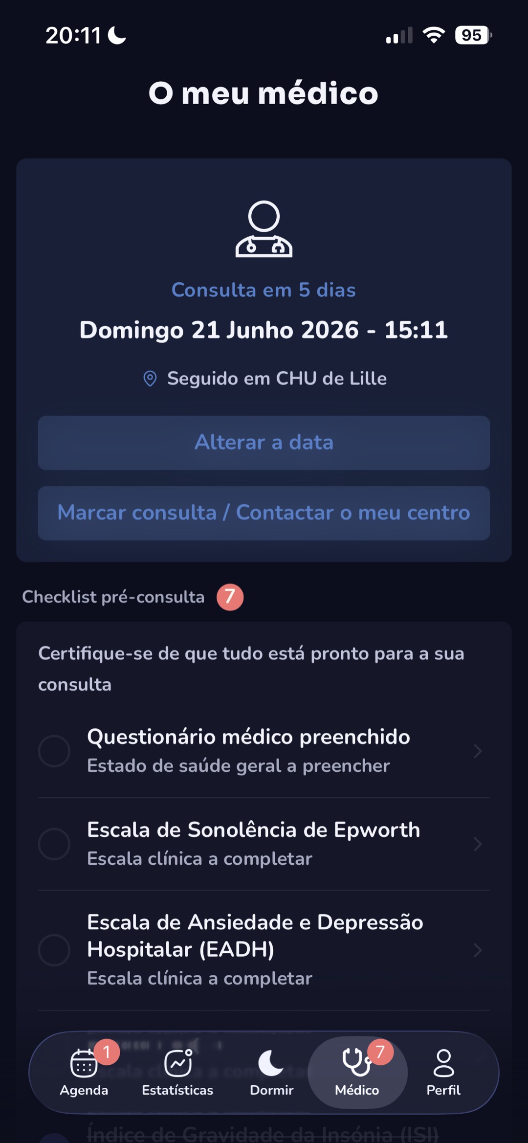 Ecrã de preparação da consulta médica