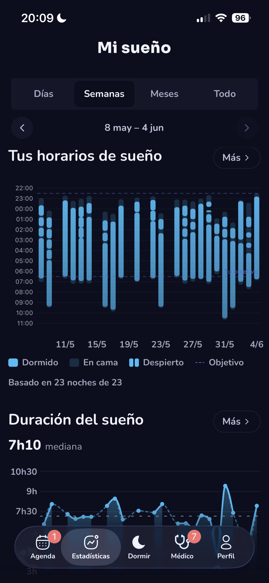 Gráfico de los horarios de sueño