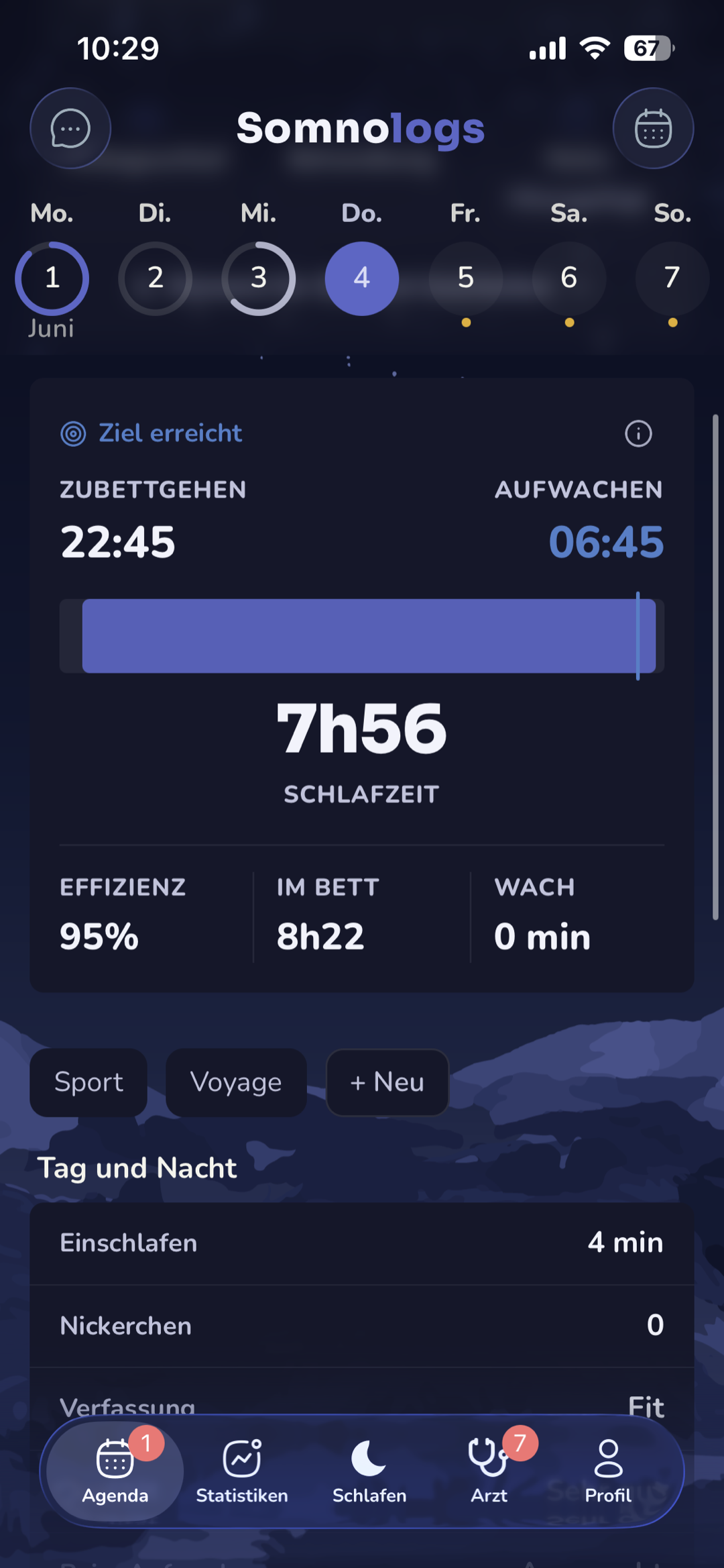 Startbildschirm der App Somnologs