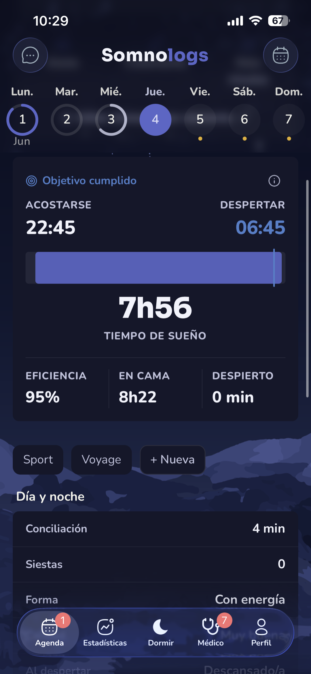 Pantalla de inicio de la aplicación Somnologs