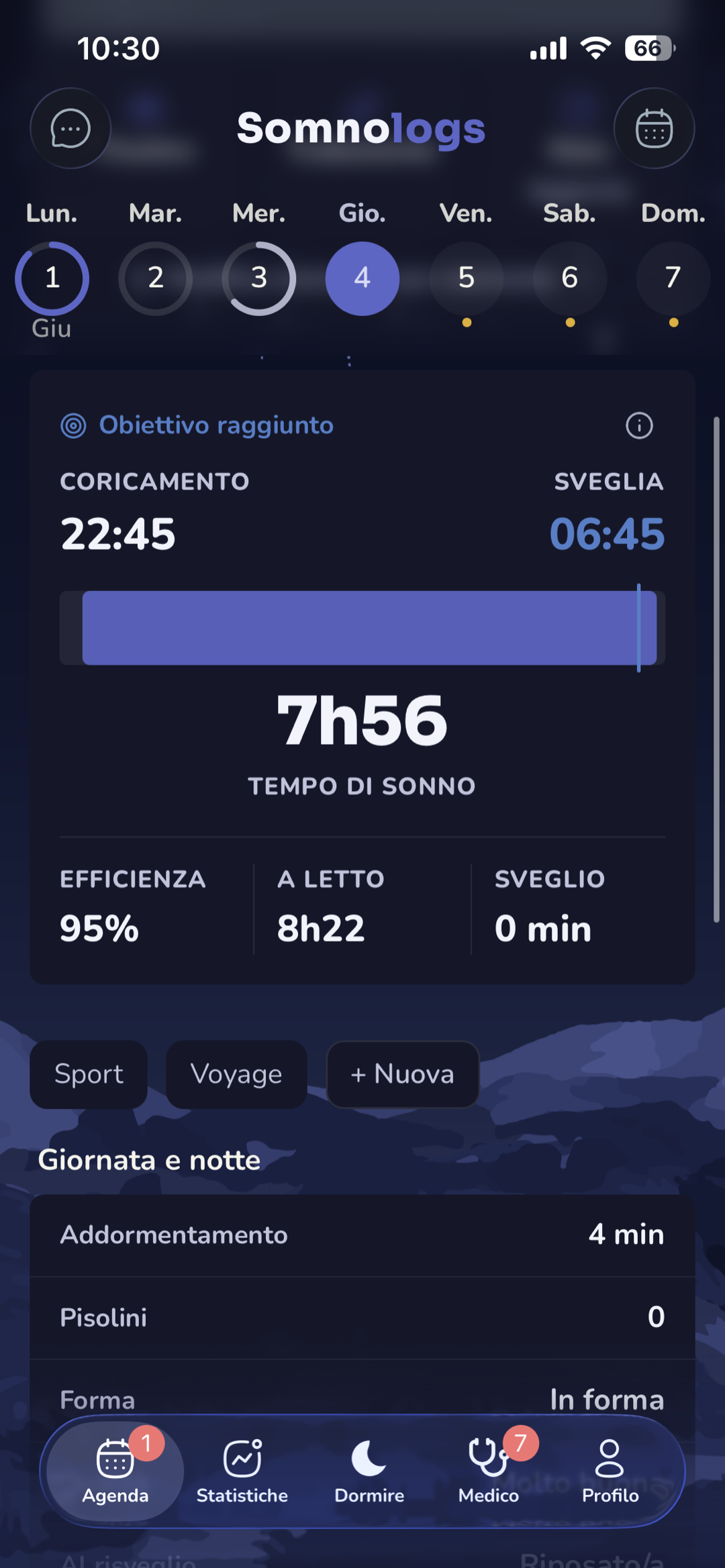 Schermata iniziale dell'applicazione Somnologs