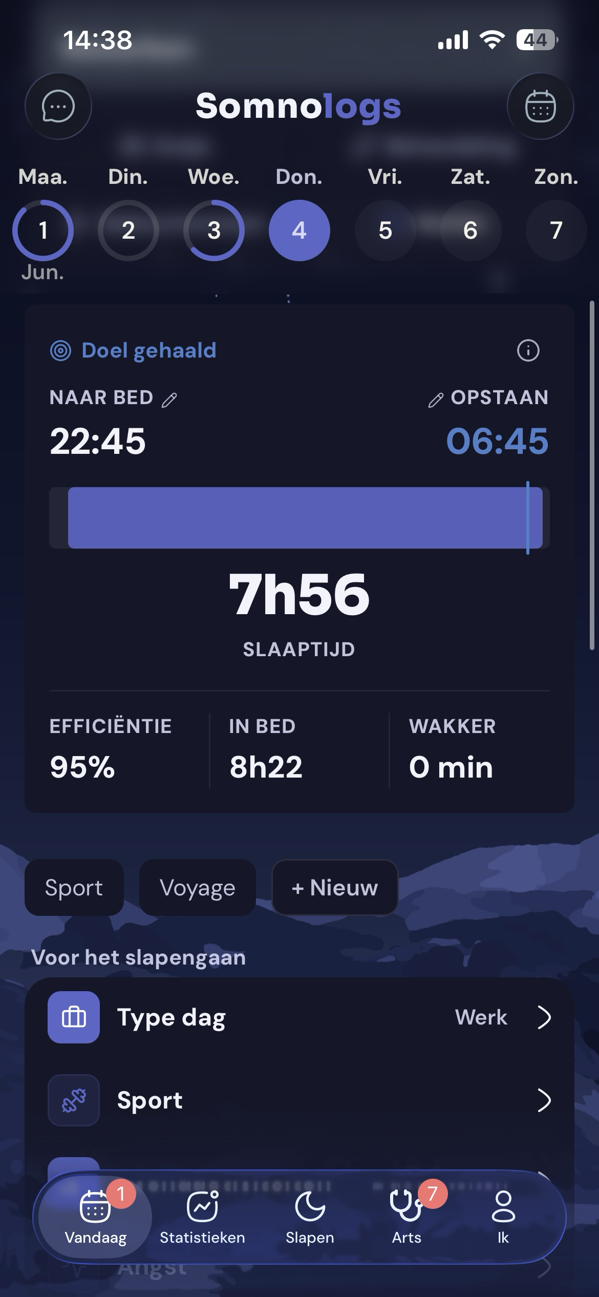 Startscherm van de Somnologs-app