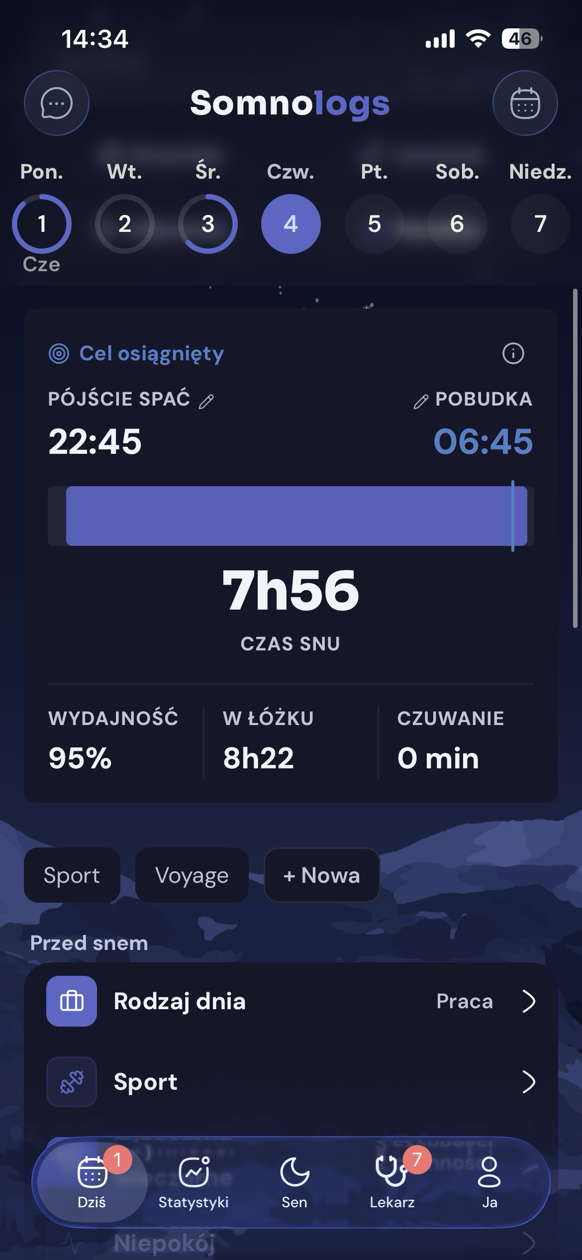 Ekran startowy aplikacji Somnologs