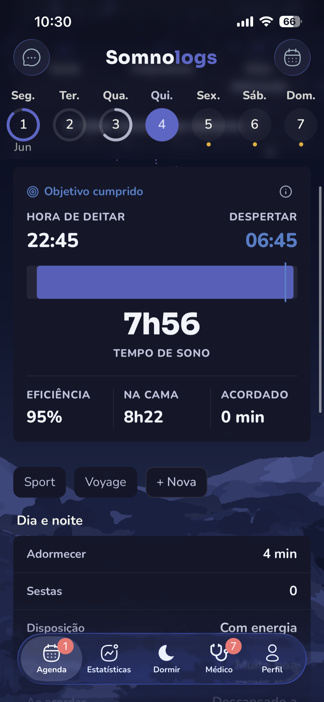 Ecrã inicial da aplicação Somnologs