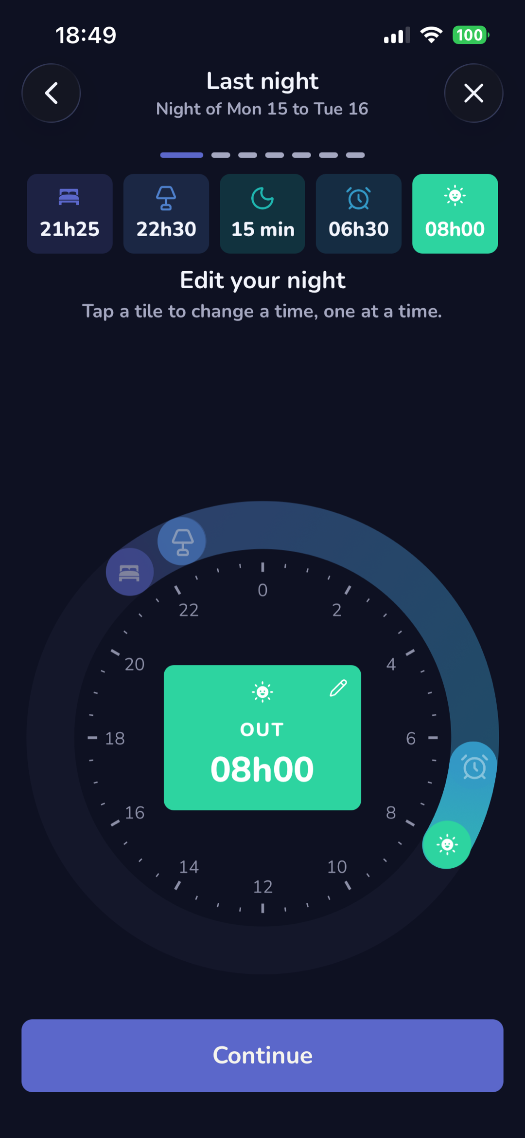 Logging the night with a time dial
