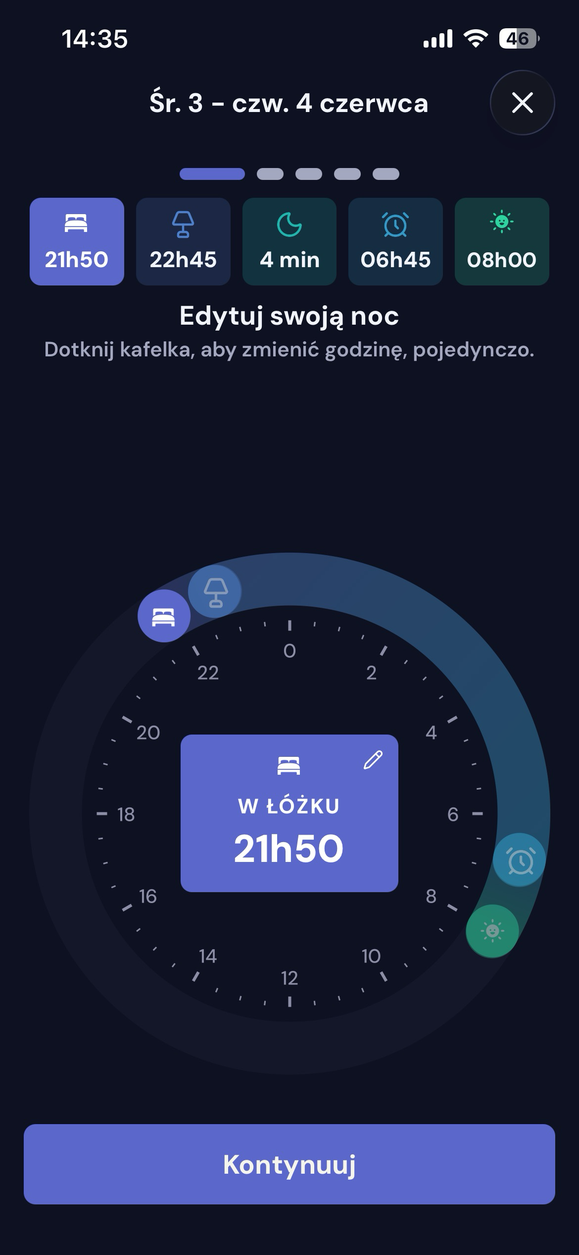 Zapisywanie nocy za pomocą tarczy godzin