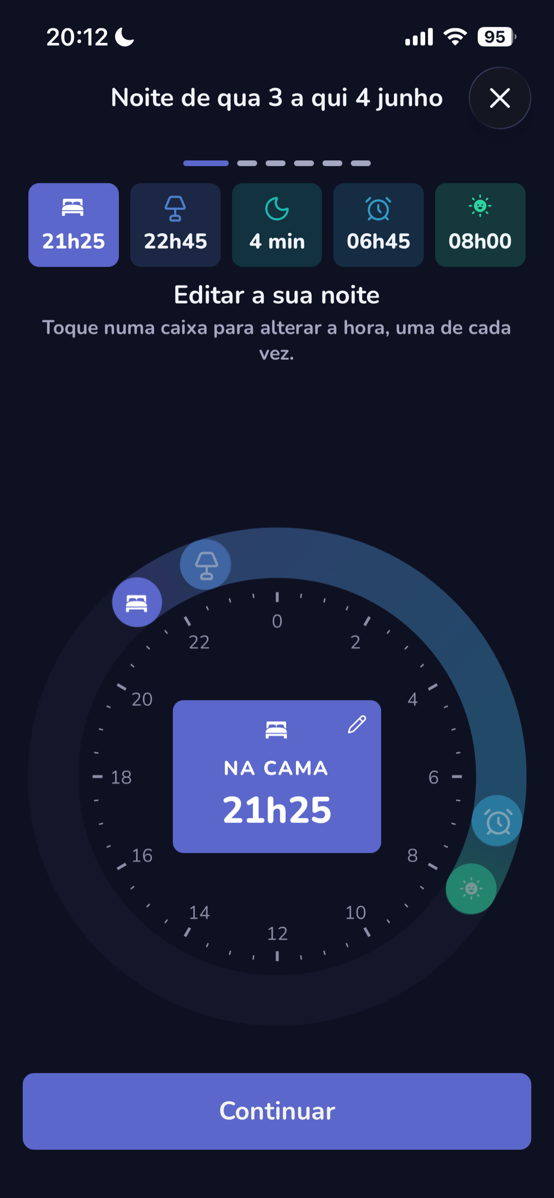 Registo da noite com um mostrador de horas